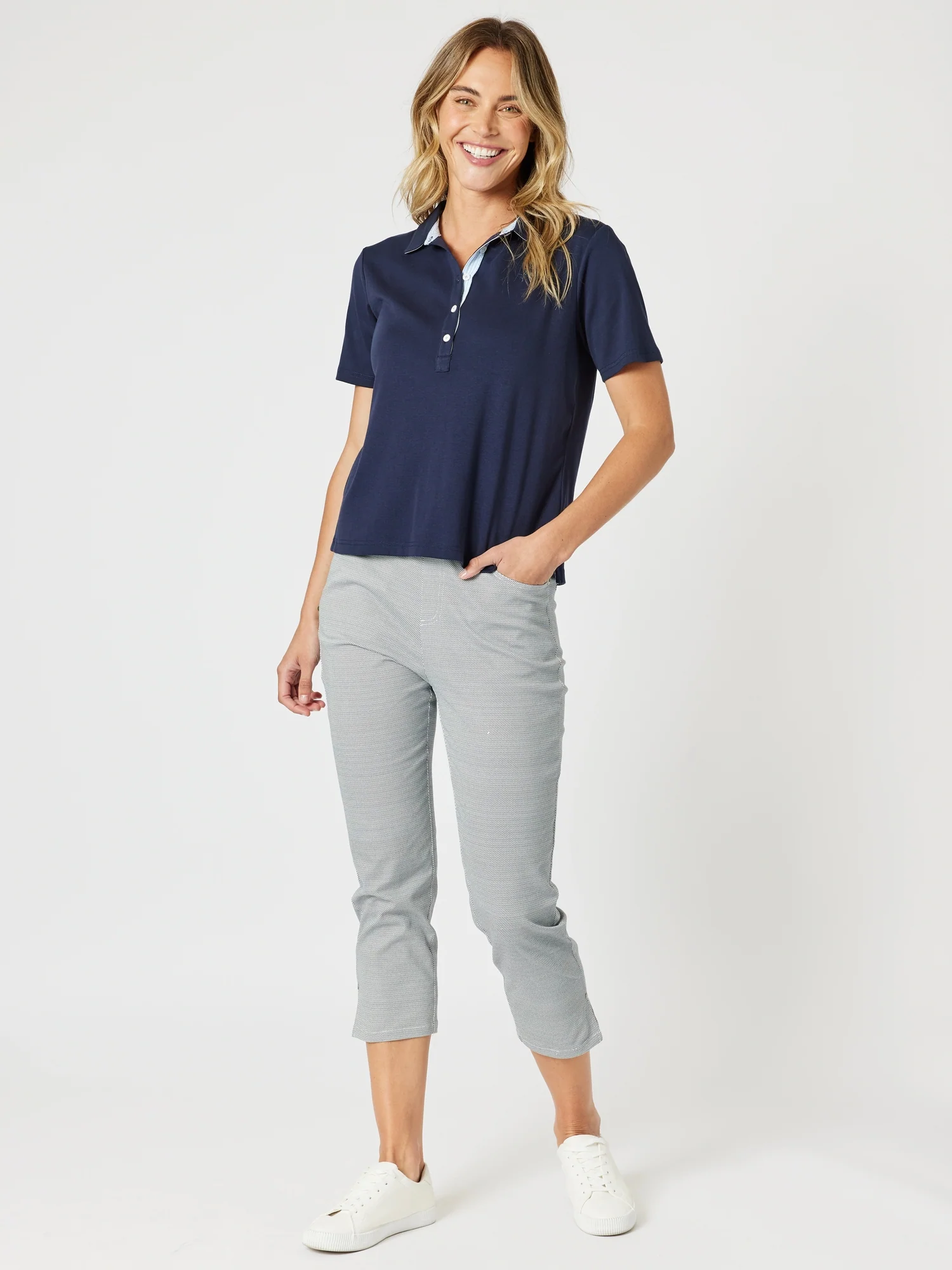 Taylor Print Slim Leg Pant - Navy/White
