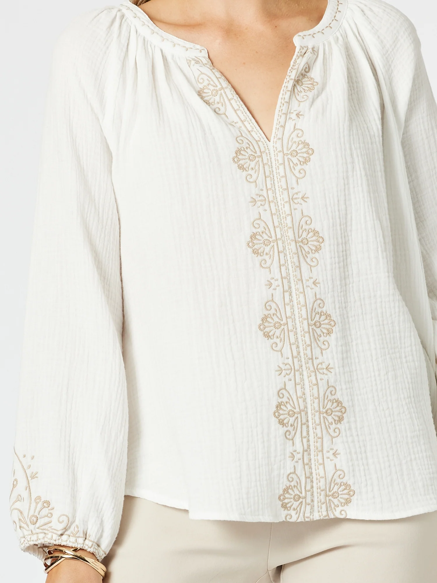 Cross Stitch Embroidered Top - White/Natural