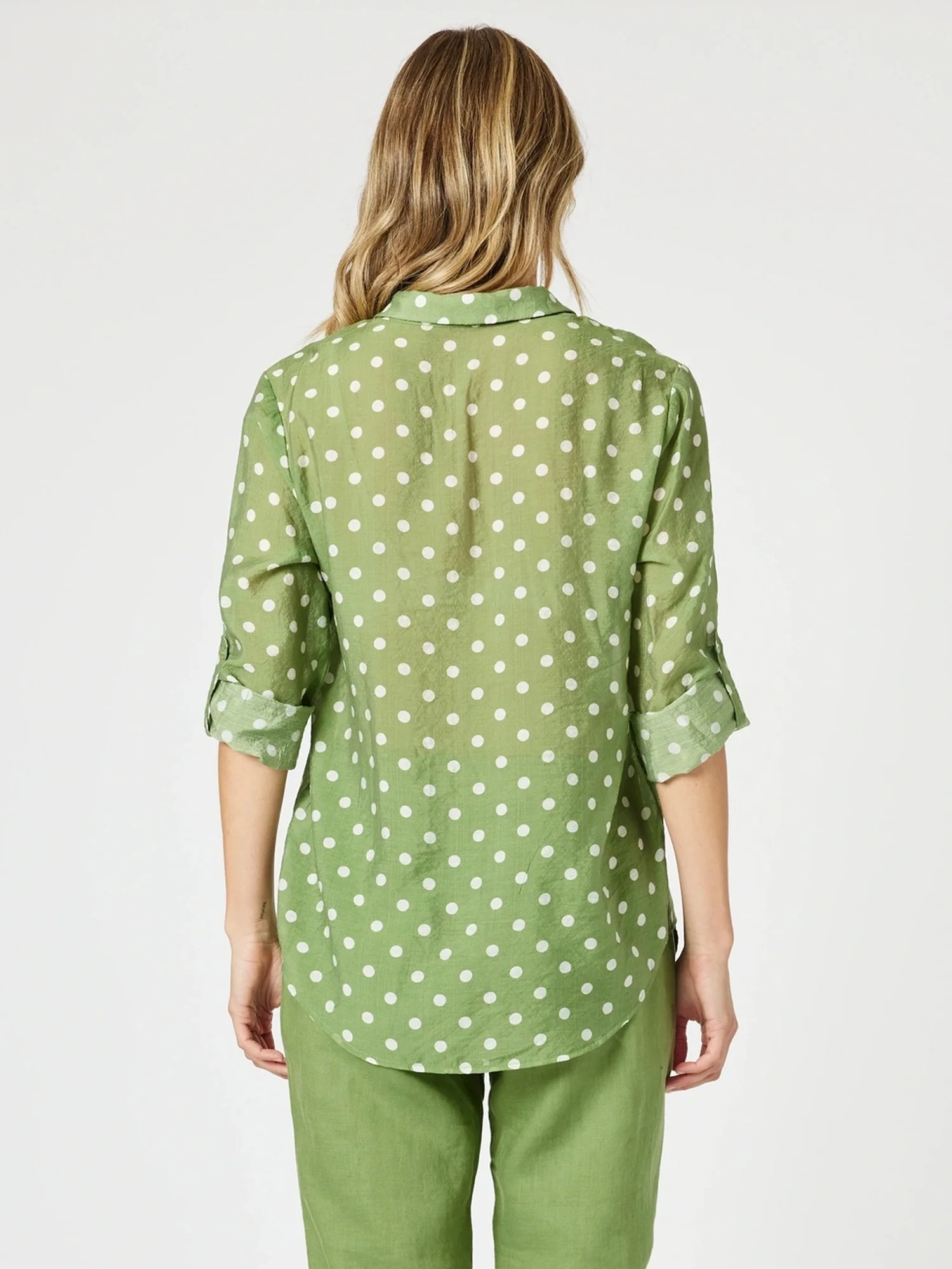 Basil Spot Print Sheer Shirt - Basil White