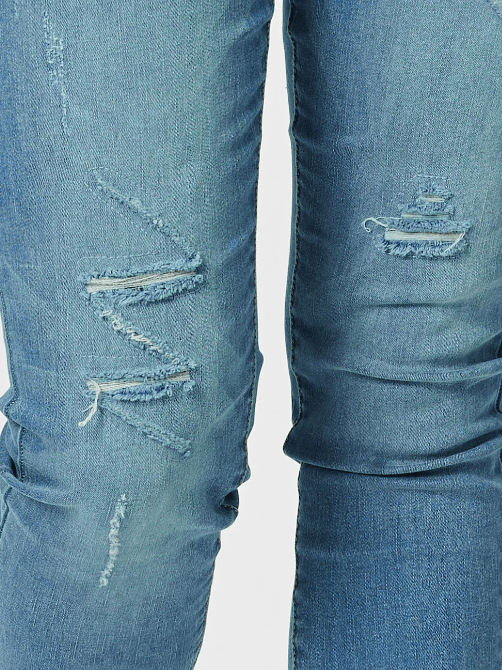 LA Distressed Pull On Stretch Denim Jean - Denim