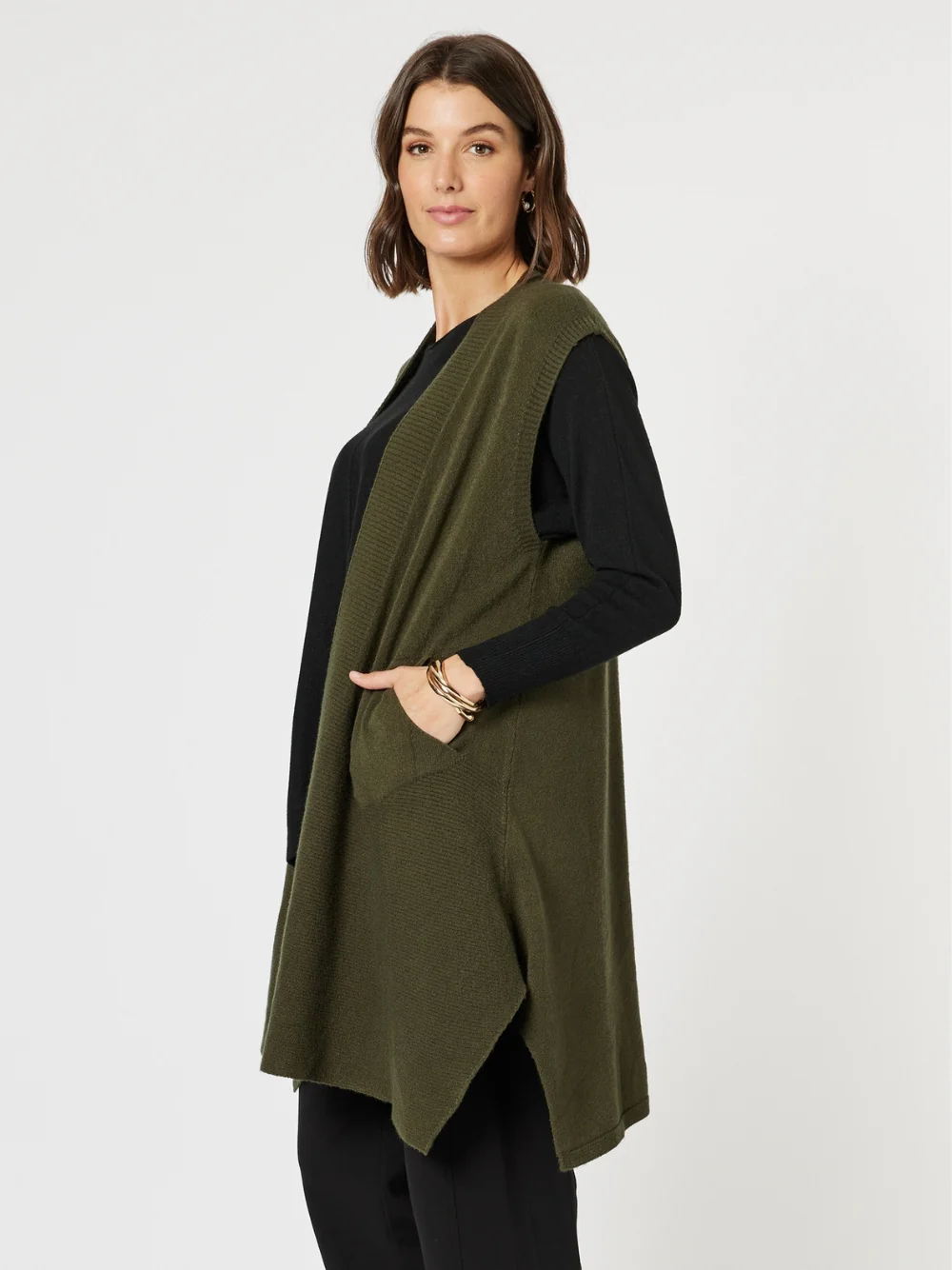 Casa Longline Knit Vest - Khaki