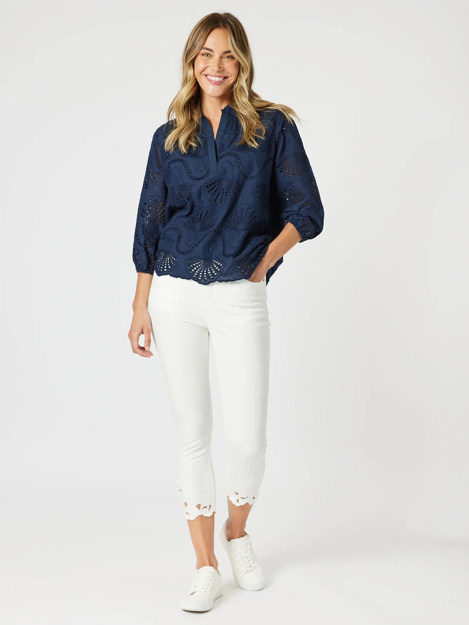Isla Embroidered Straight Leg Jean - White