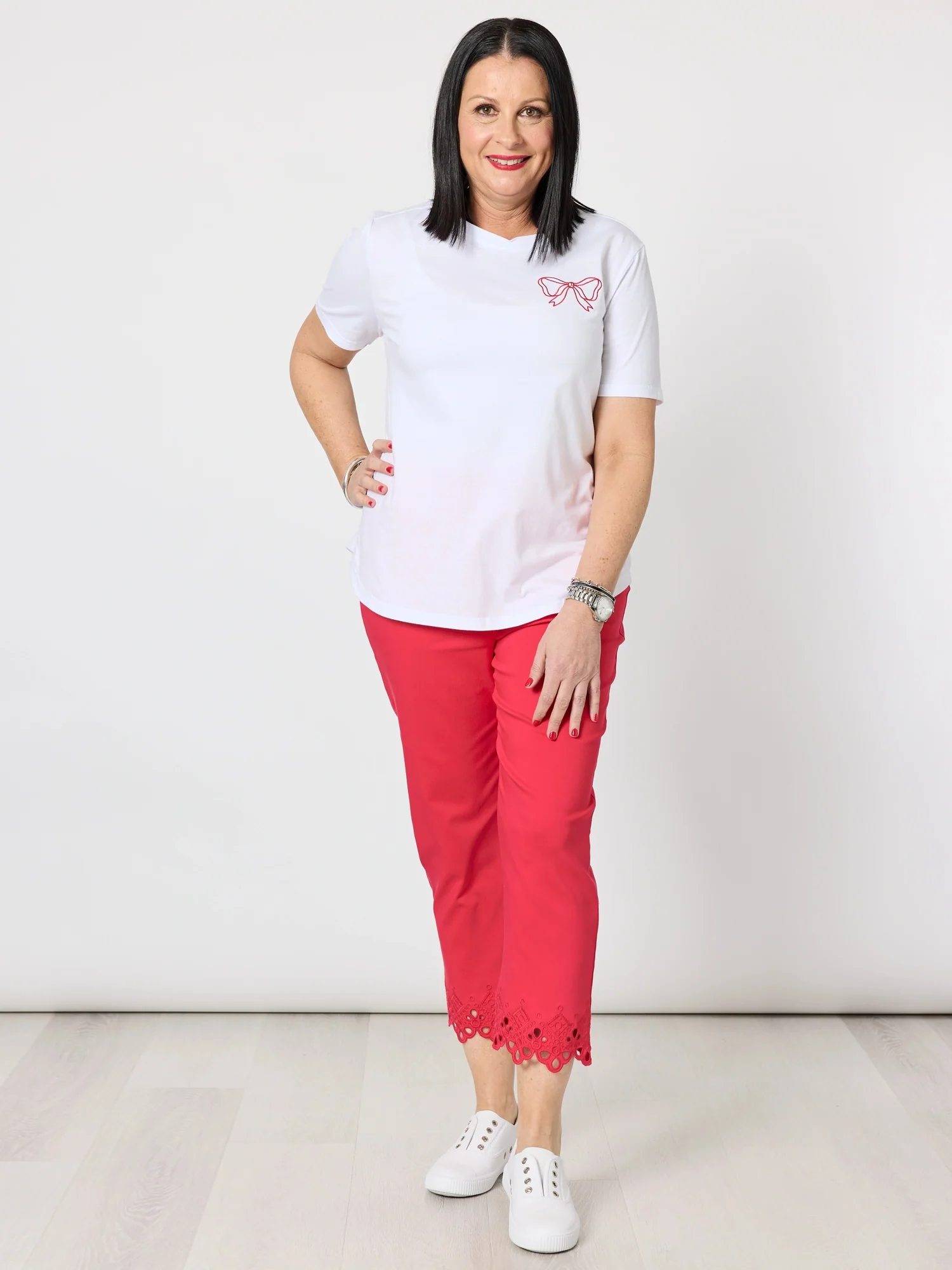 Embroidered Bow Tee - White