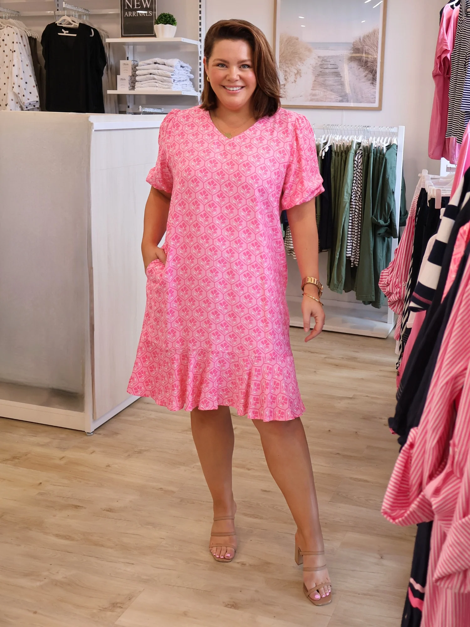 Floral Art Print Dress - Pink