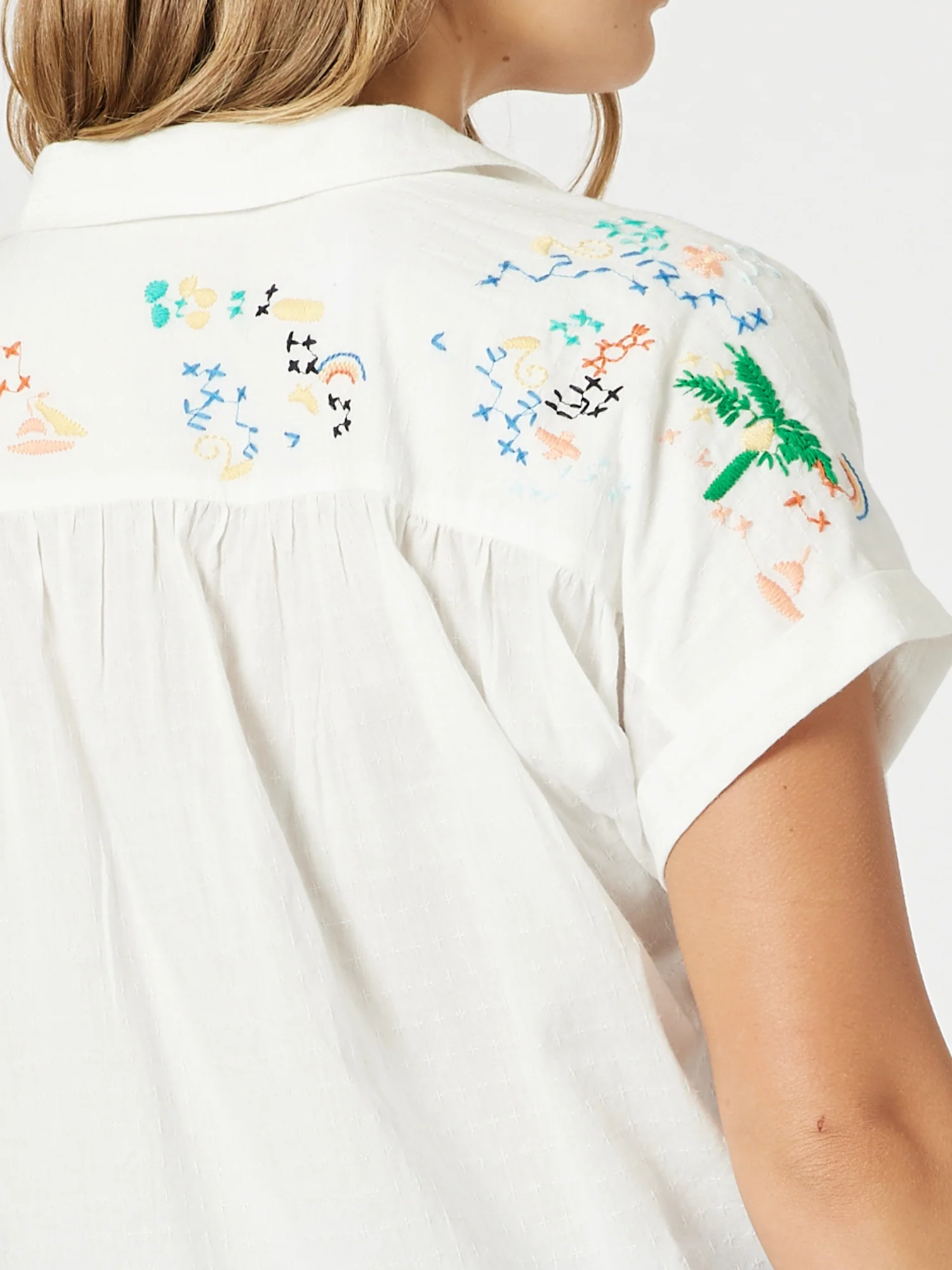 Tropical Embroidered Shirt - White Multi