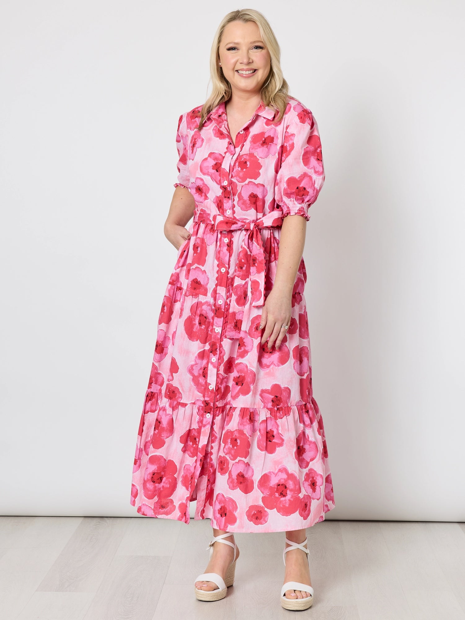 Pink Poppies Floral Print Dress - Pink/Multi
