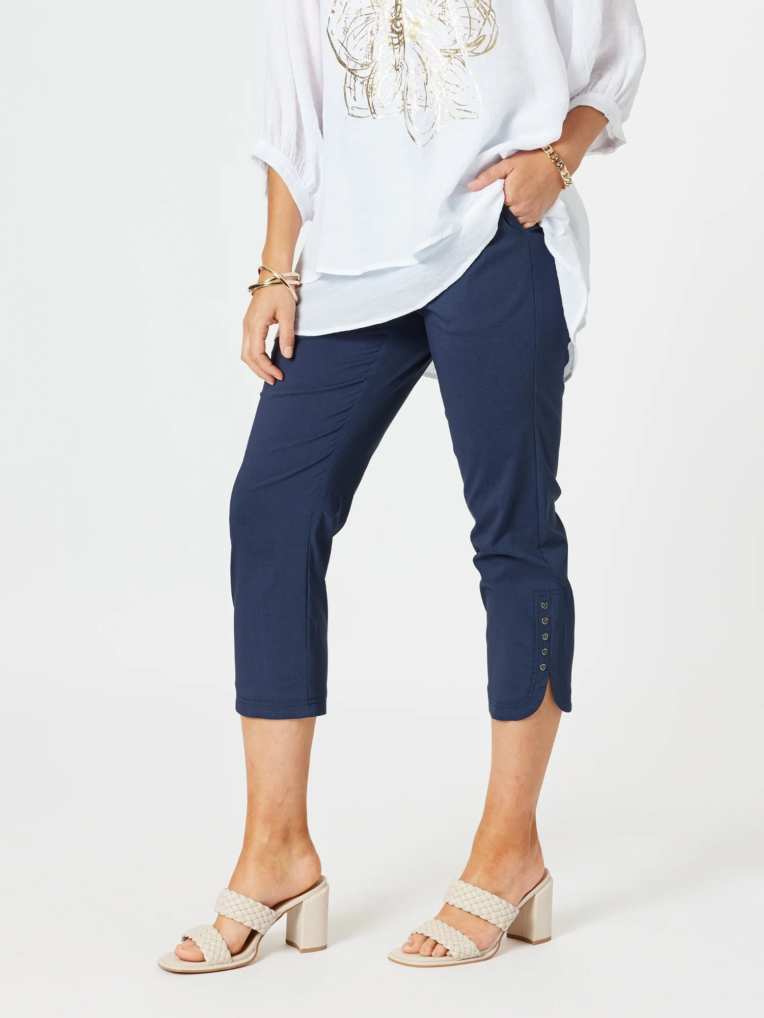 Petal Parachute Stud Detail Pant - Navy