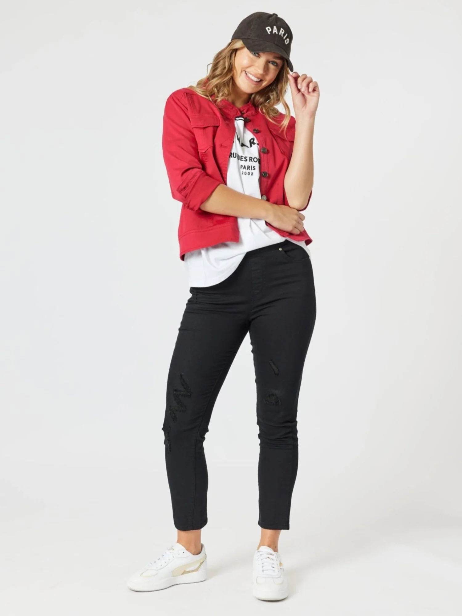 LA Distressed Pull On Stretch Denim Jean - Black