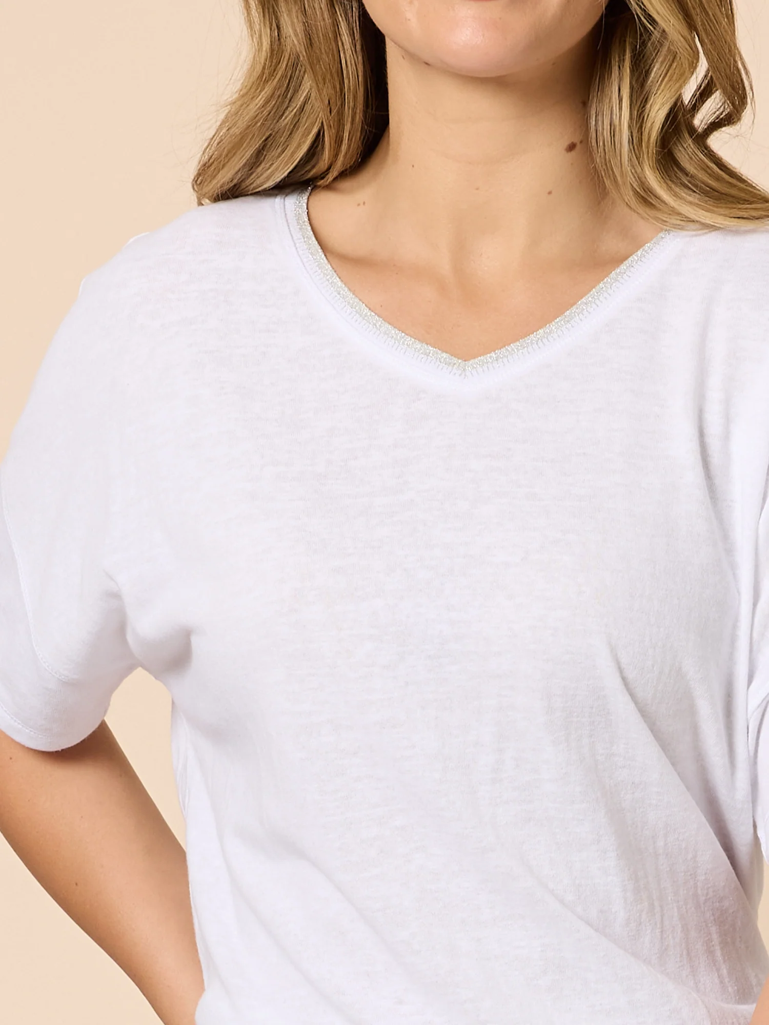 Bella V Neck Tee - White
