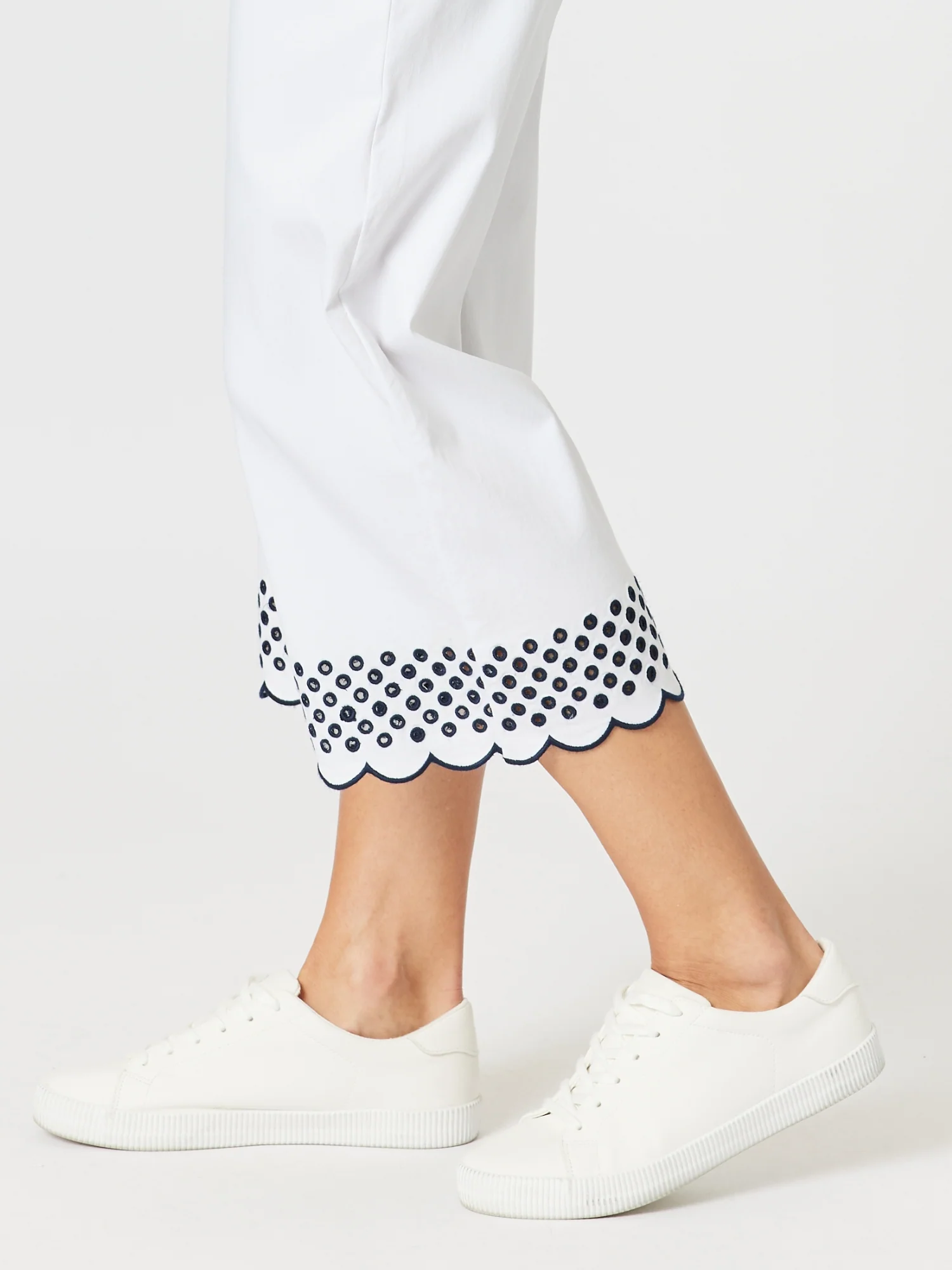 Scallop Hem Pant - White/Navy