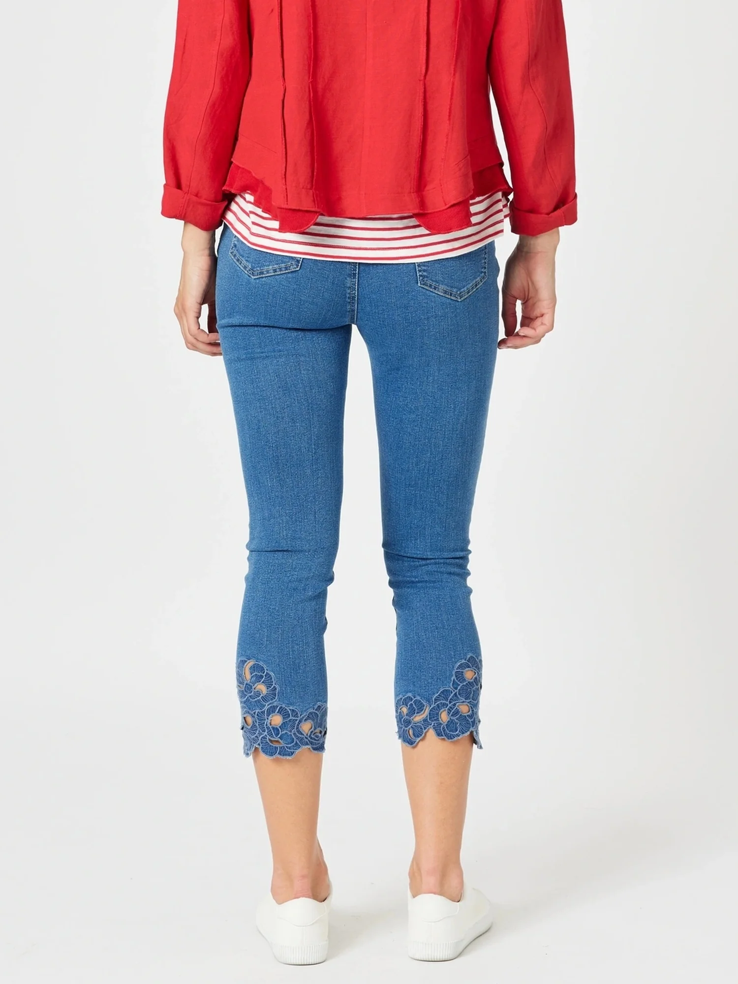 Isla Embroidered Straight Leg Jean - Denim