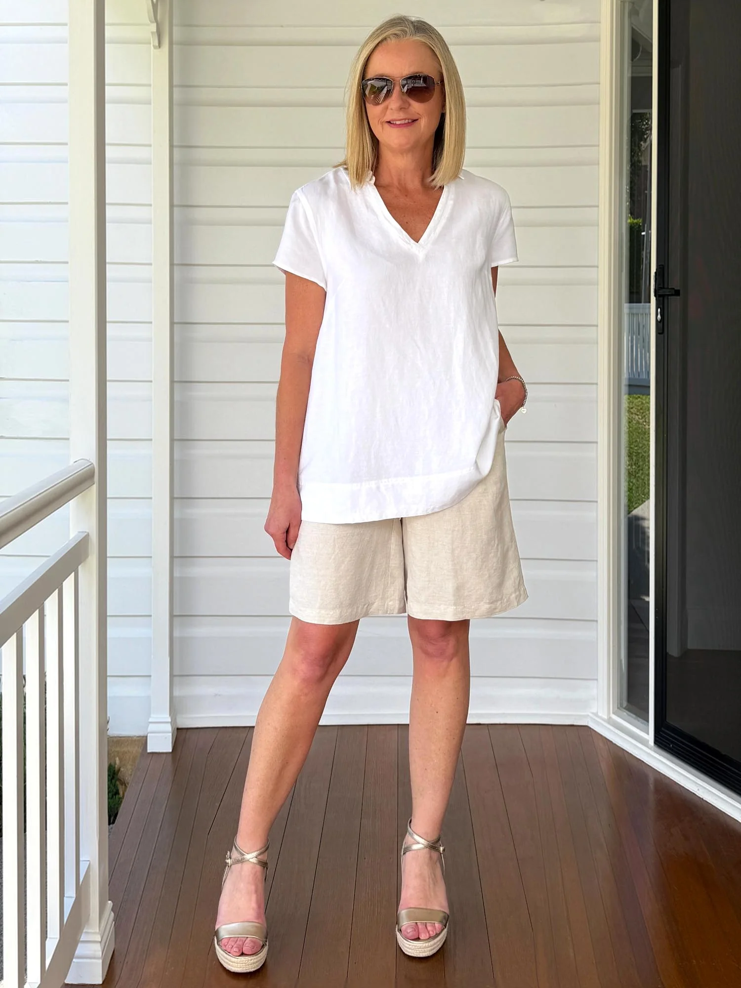 Beau Lino V Neck Top - White