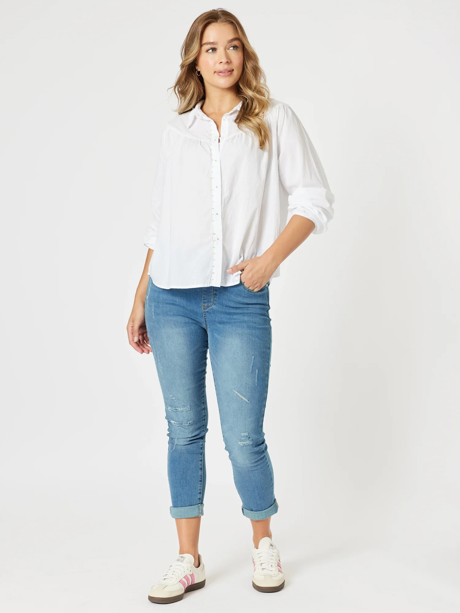 Crayon Stitch Shirt - White