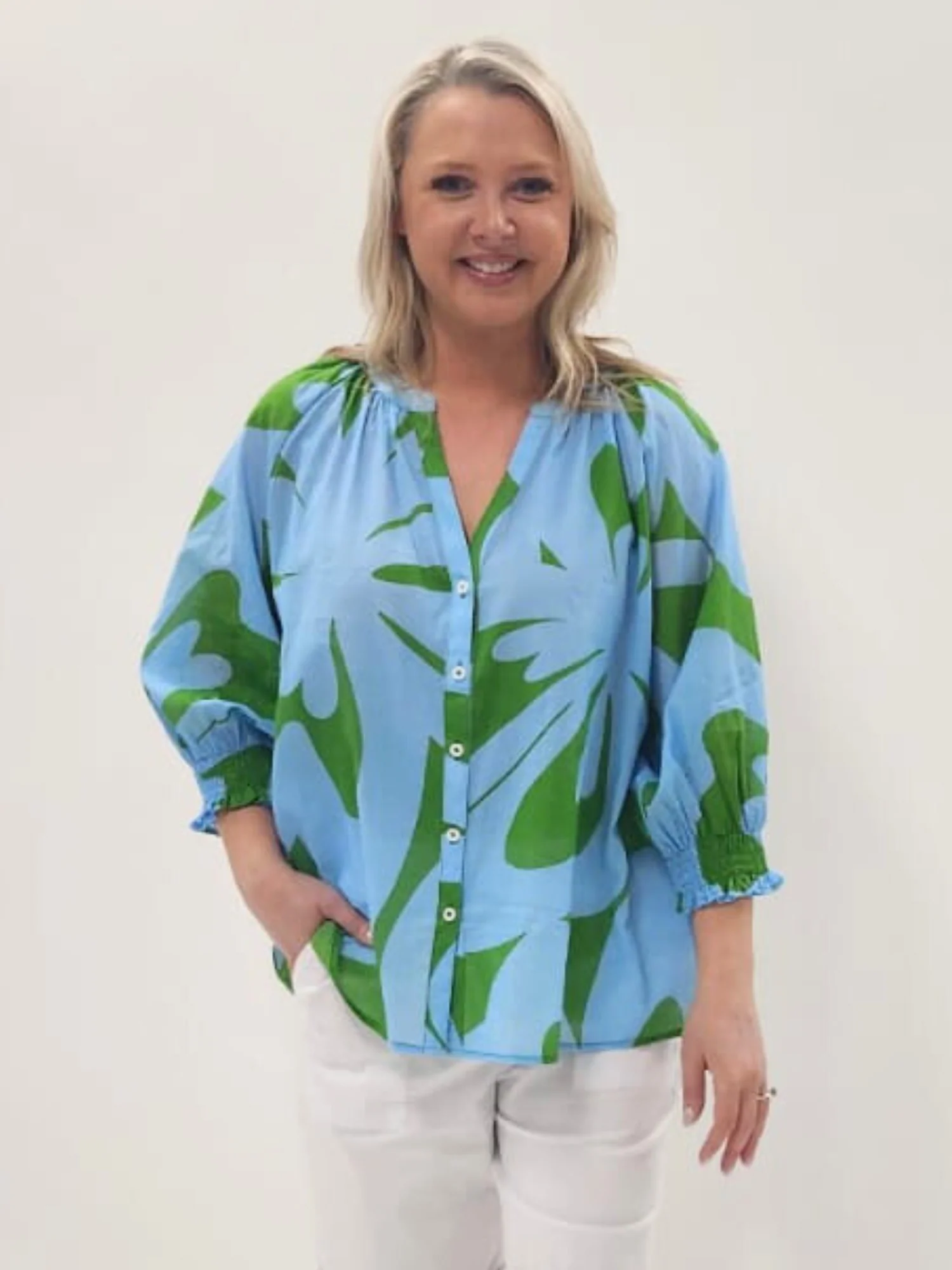 Sienna Print Top - Blue Green