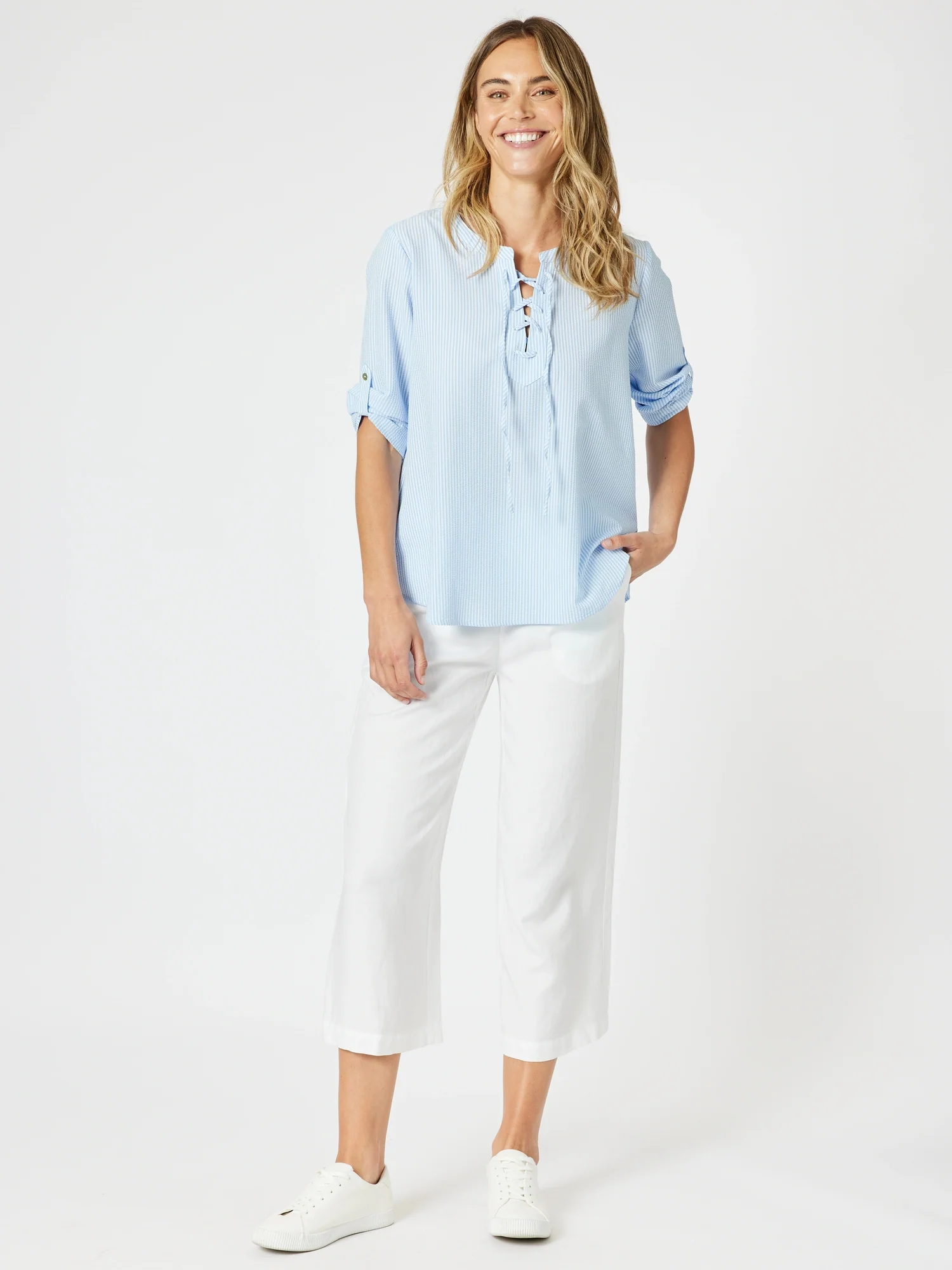 Lara Linen Wide Leg Pant - White
