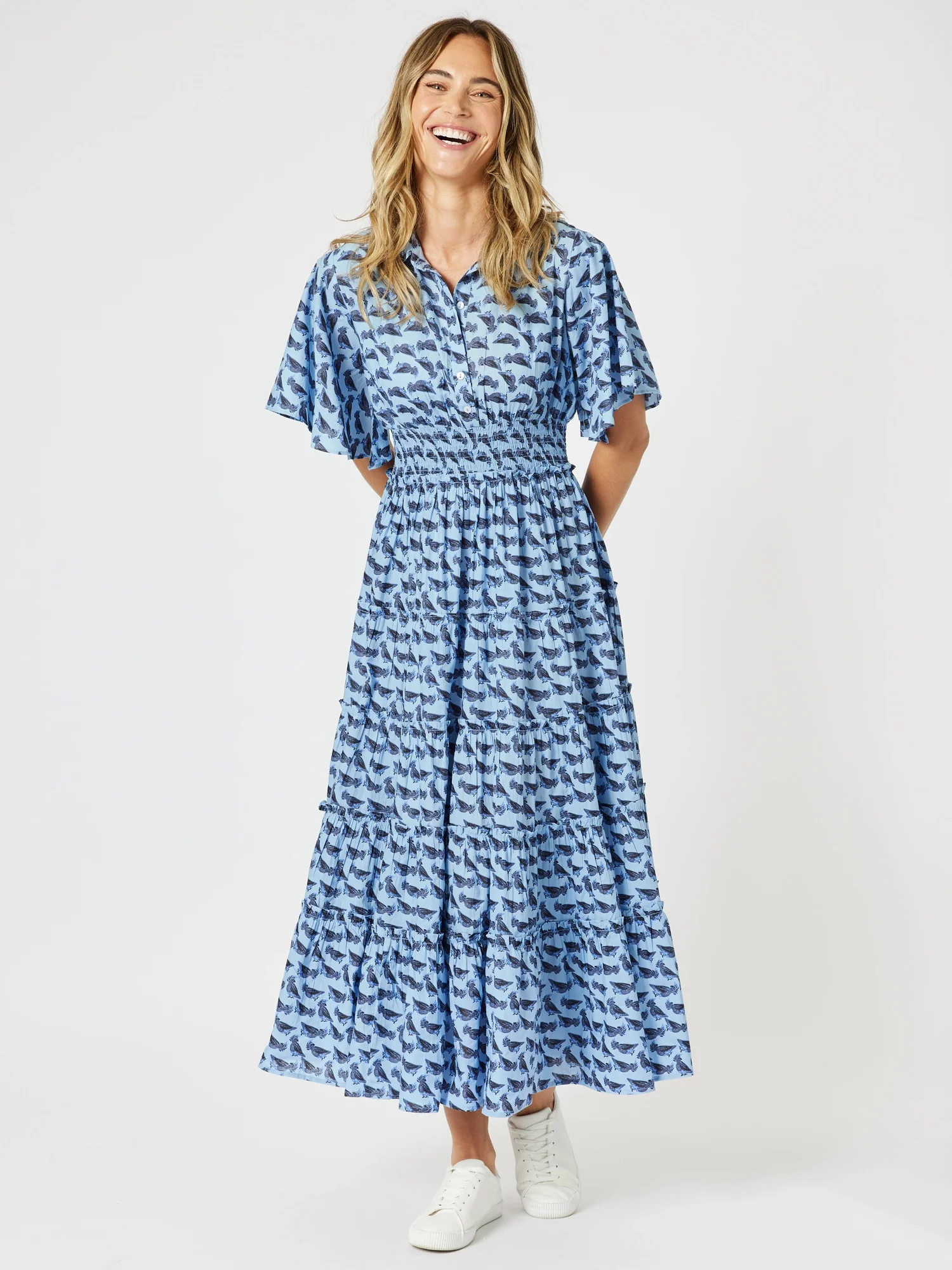 Blue Cockatoo Print Dress - Blue