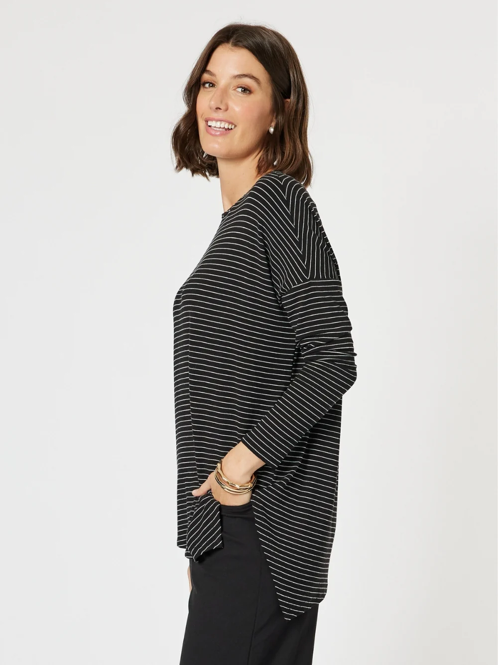 Artist Stripe Print Long Sleeve Top - Black/White