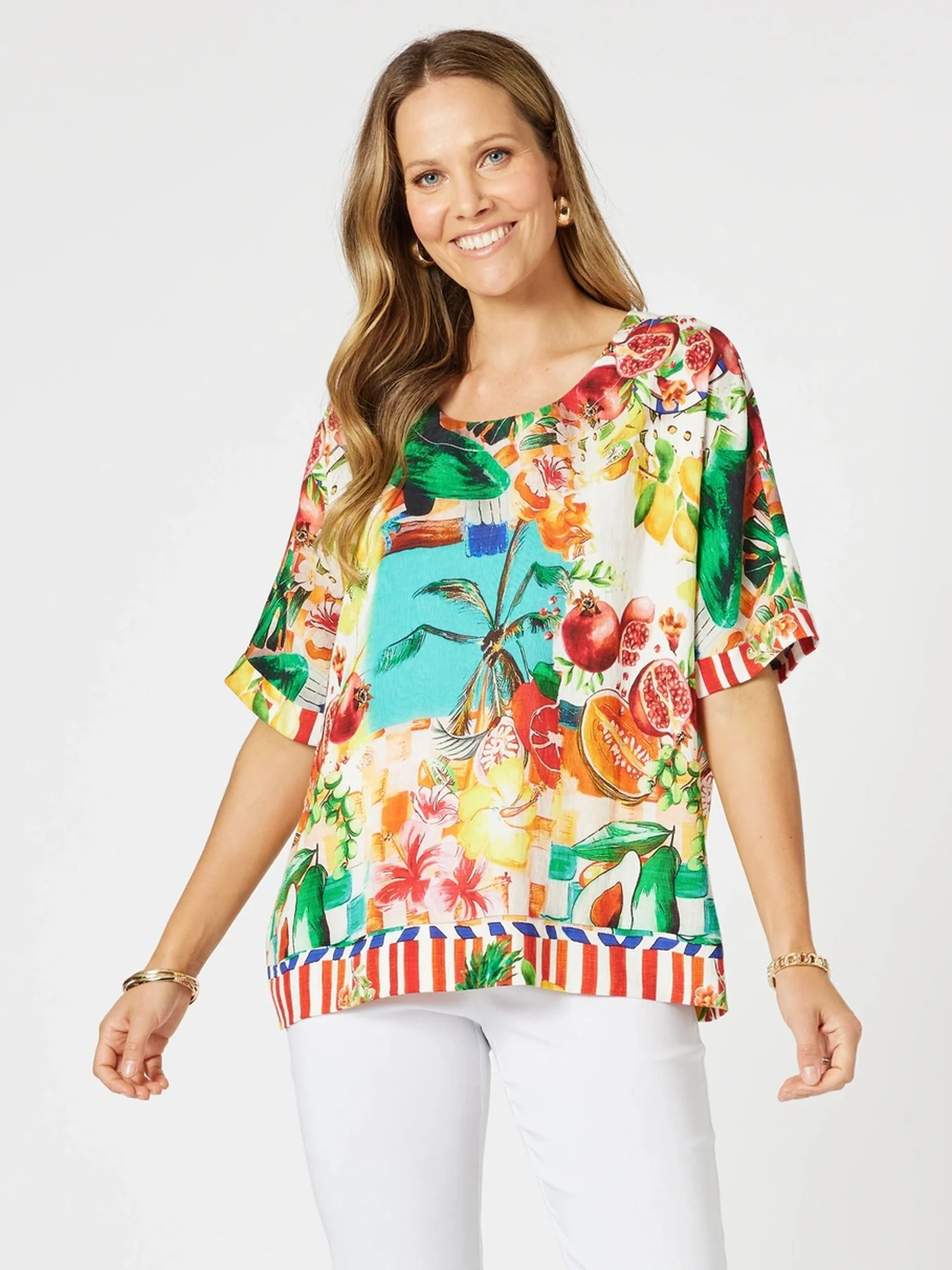 Positano Print Shell Top - Orange Multi