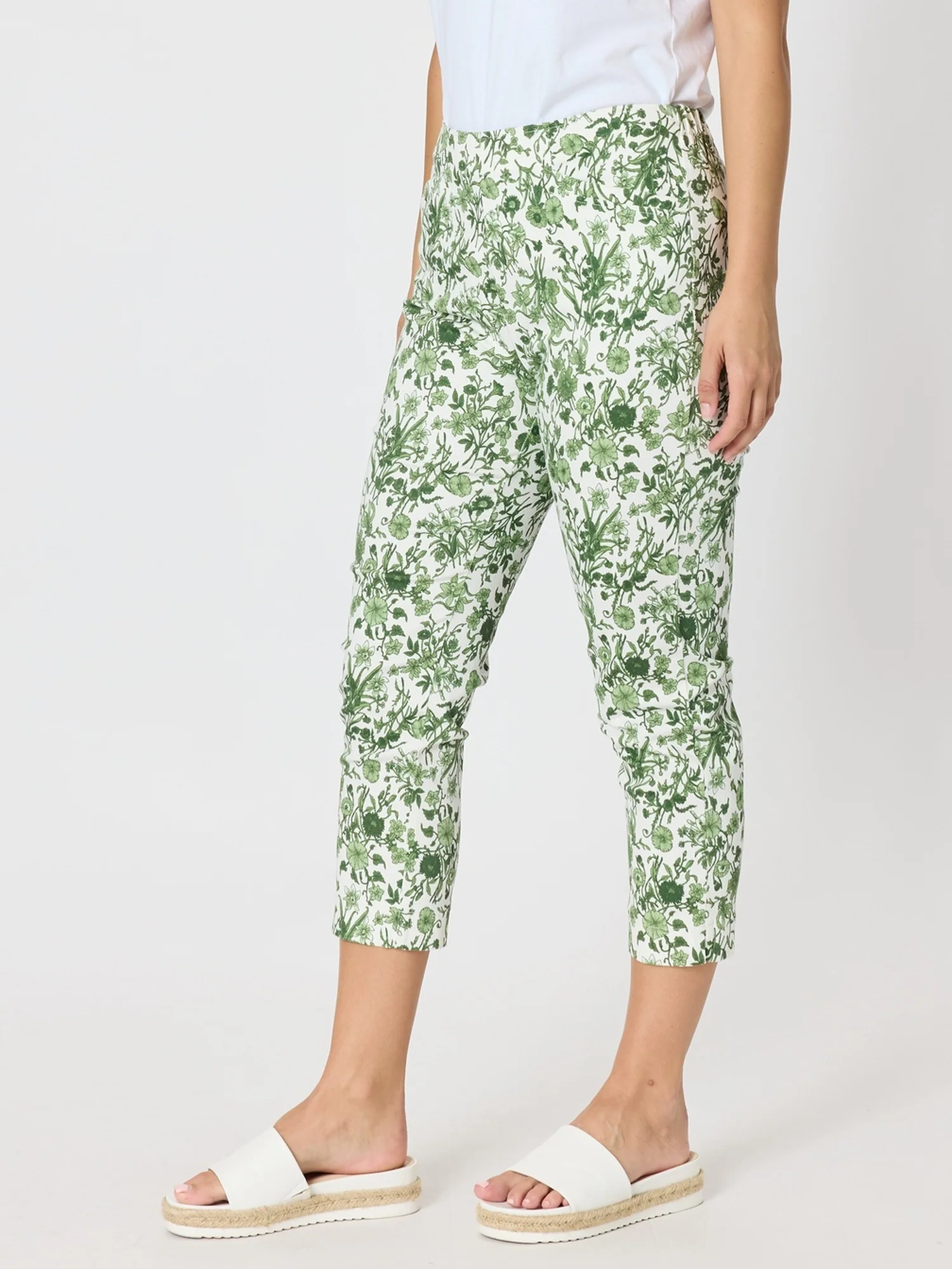 Alexandria Floral Print Pant - Basil White