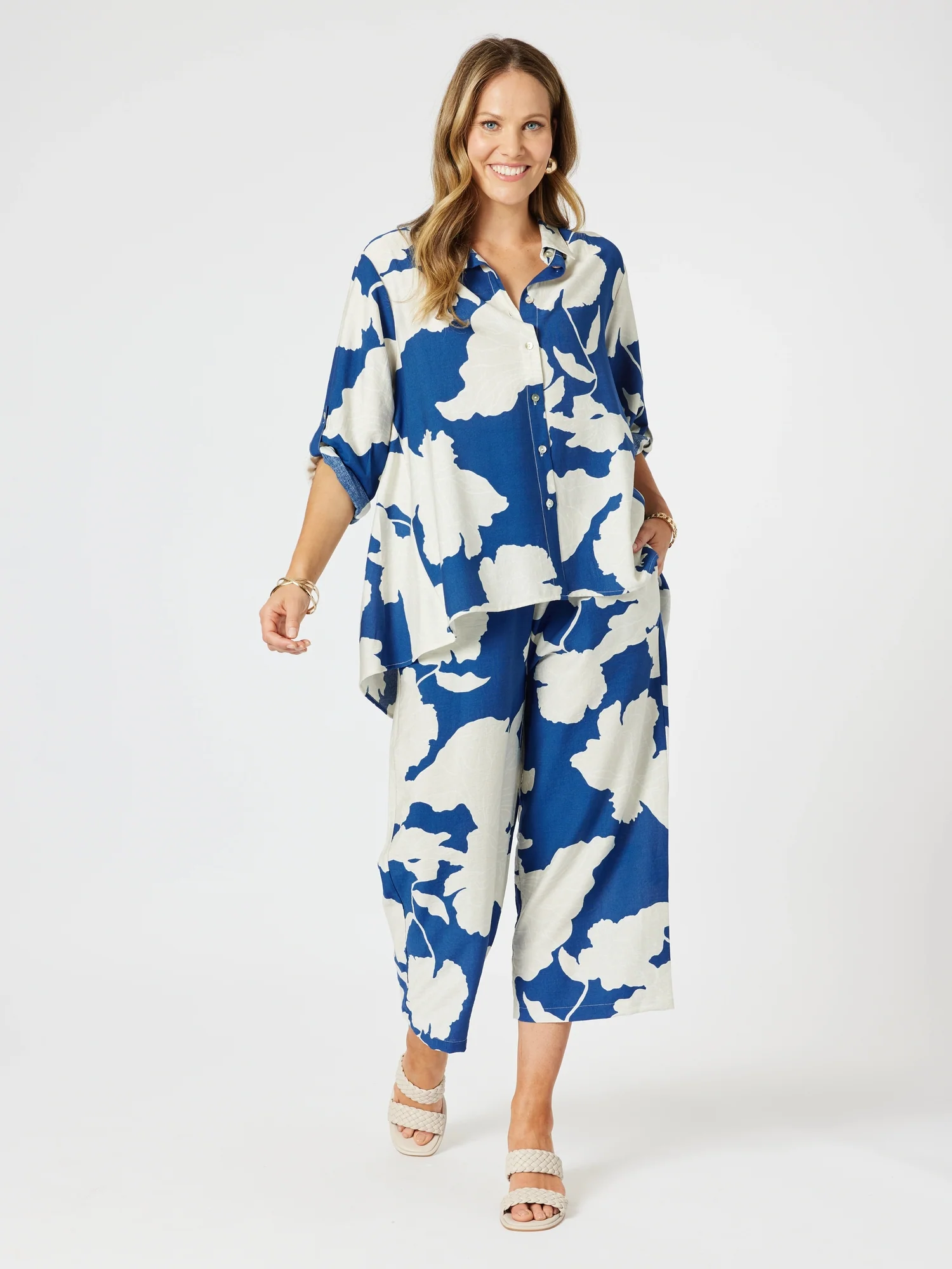 Barcelona Floral Print Shirt - Blue/Natural