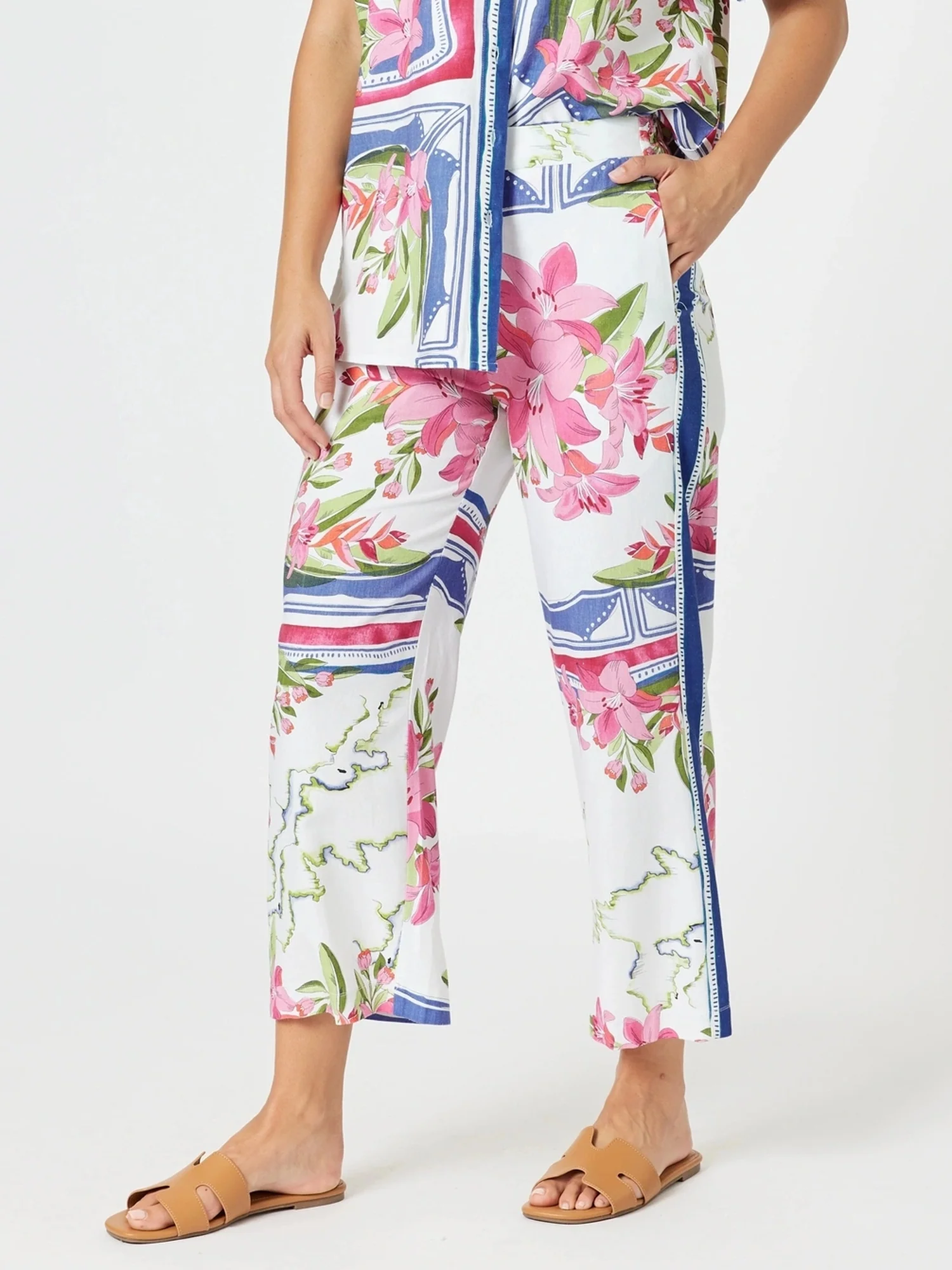 Monaco Floral Print Wide Leg Pant - Sardinia Blue Multi