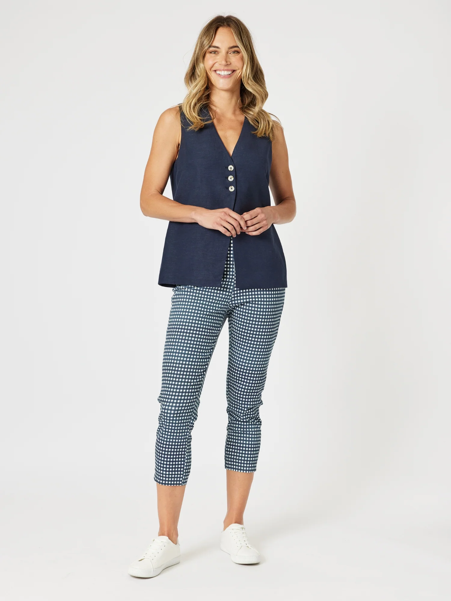 Lino Long Vest - Navy