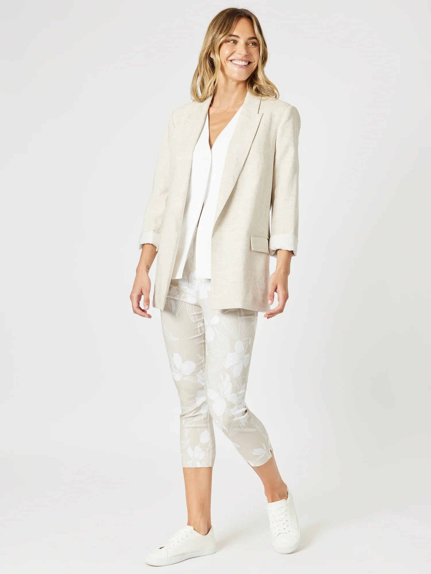 Morro Bay Floral Print Pant - Natural/White