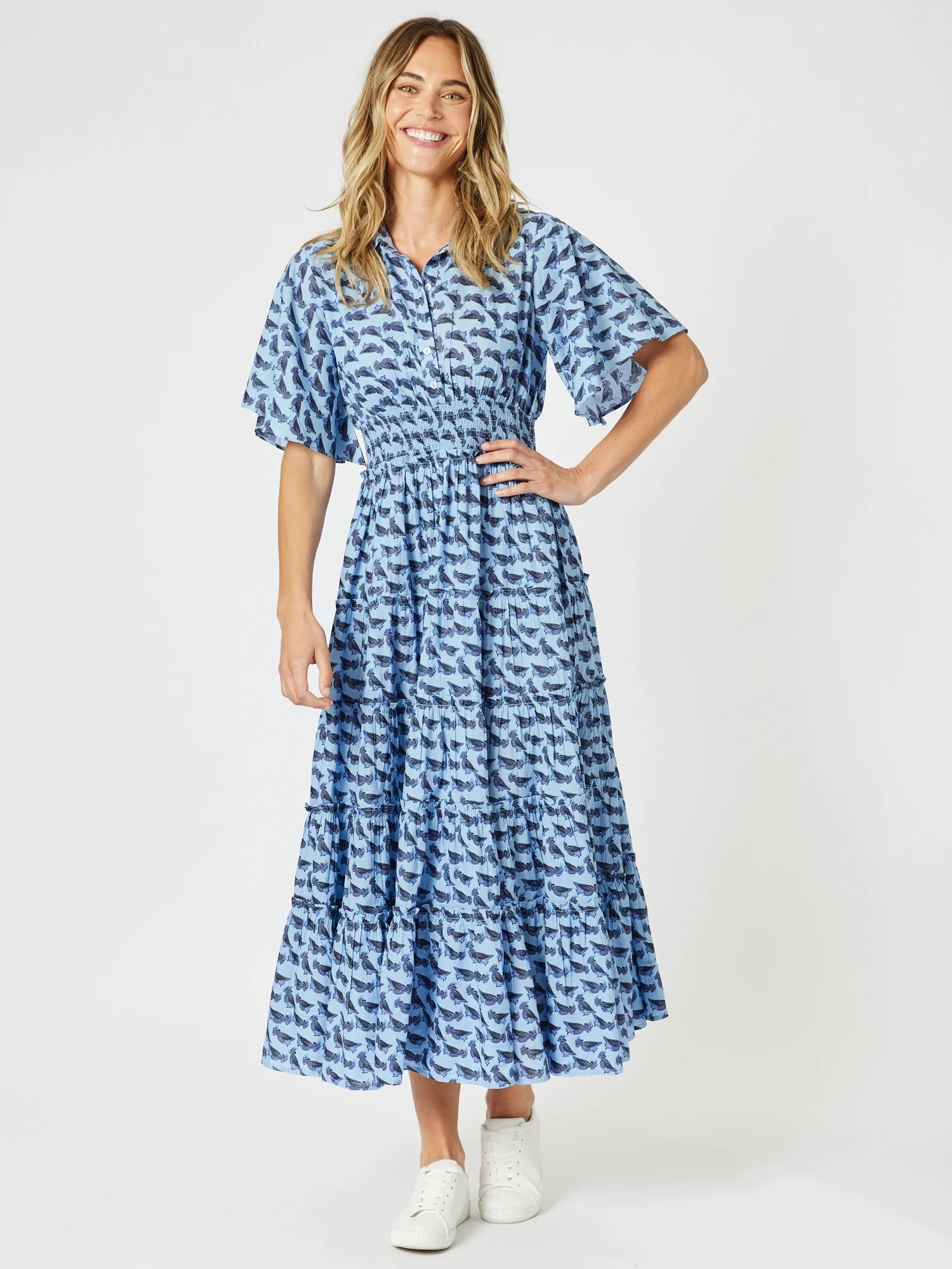 Blue Cockatoo Print Dress - Blue