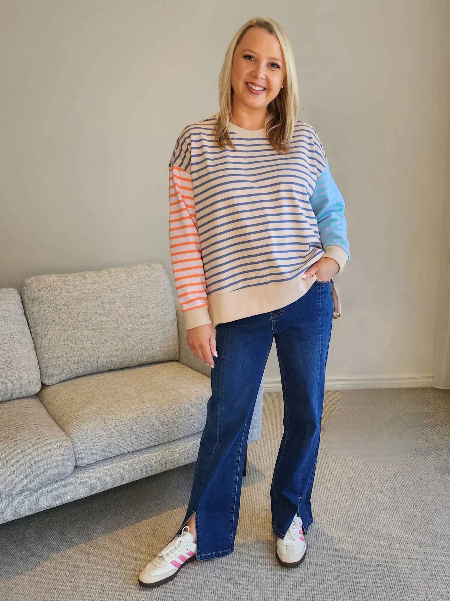 Maxwell Stripe Print Sweat - Blue/Multi