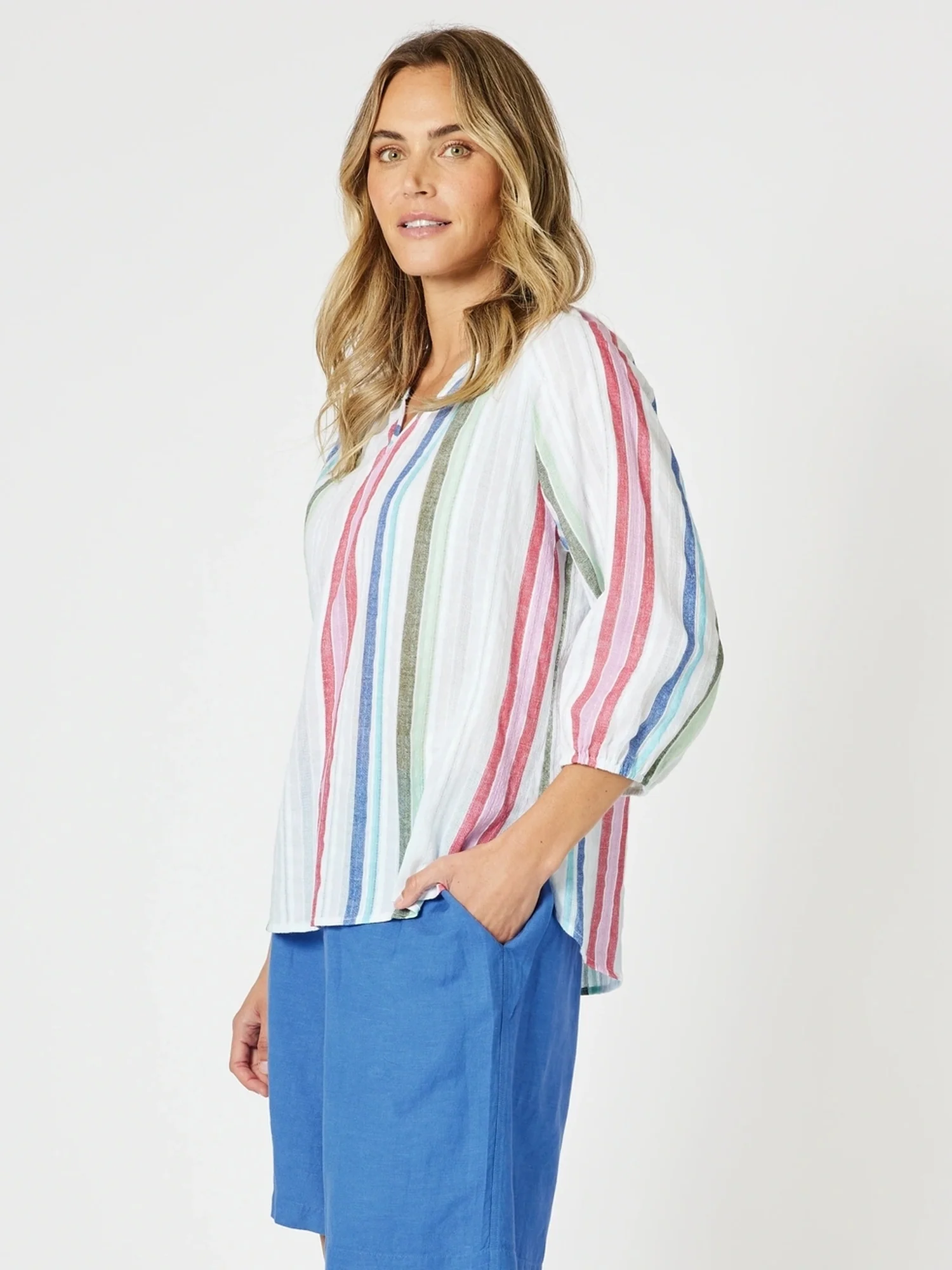 Havana Stripe Print Top - Basil Multi
