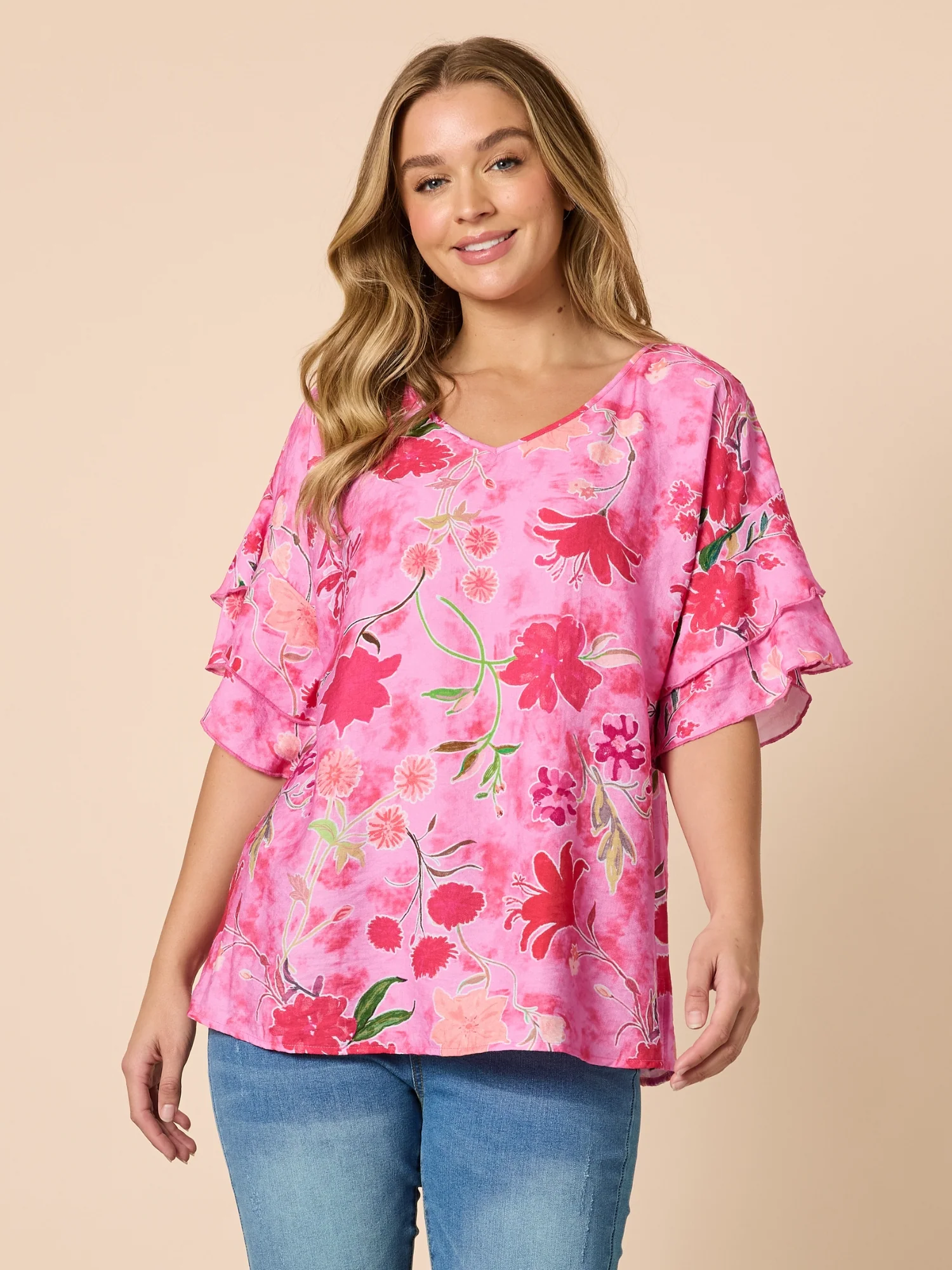 Summer Gala Floral Print Top - Hot Pink
