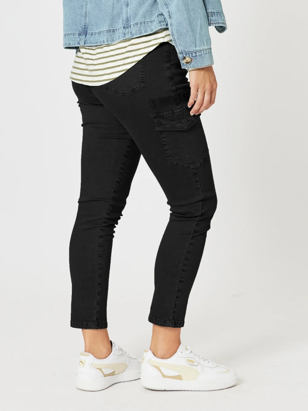 Paige Cargo Slim Leg Jean - Black