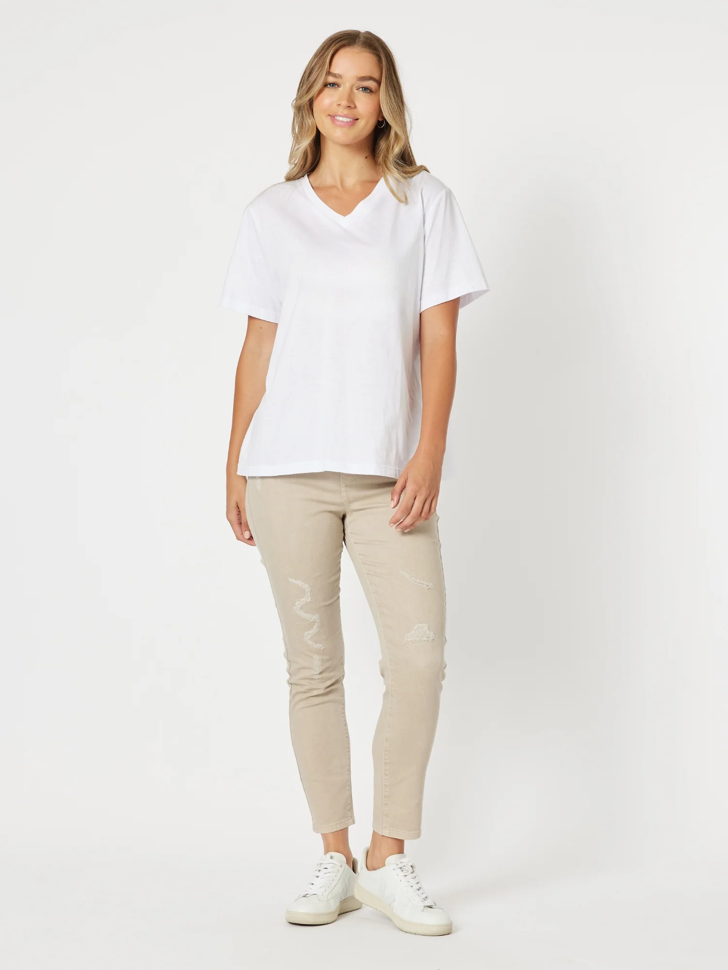 LA Distressed Pull On Stretch Denim Jean - Natural