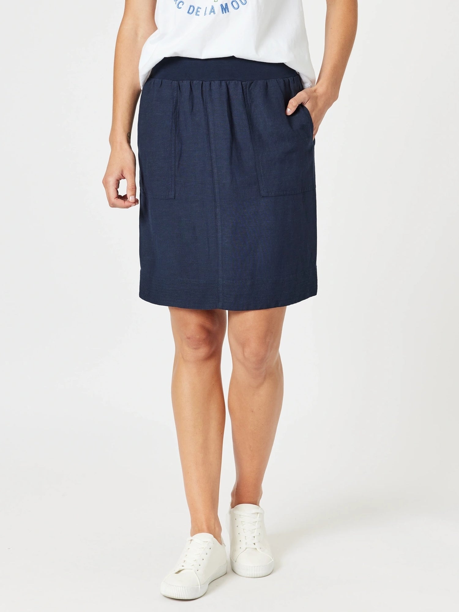 Lino Stitch Hem Detail Skirt - Navy