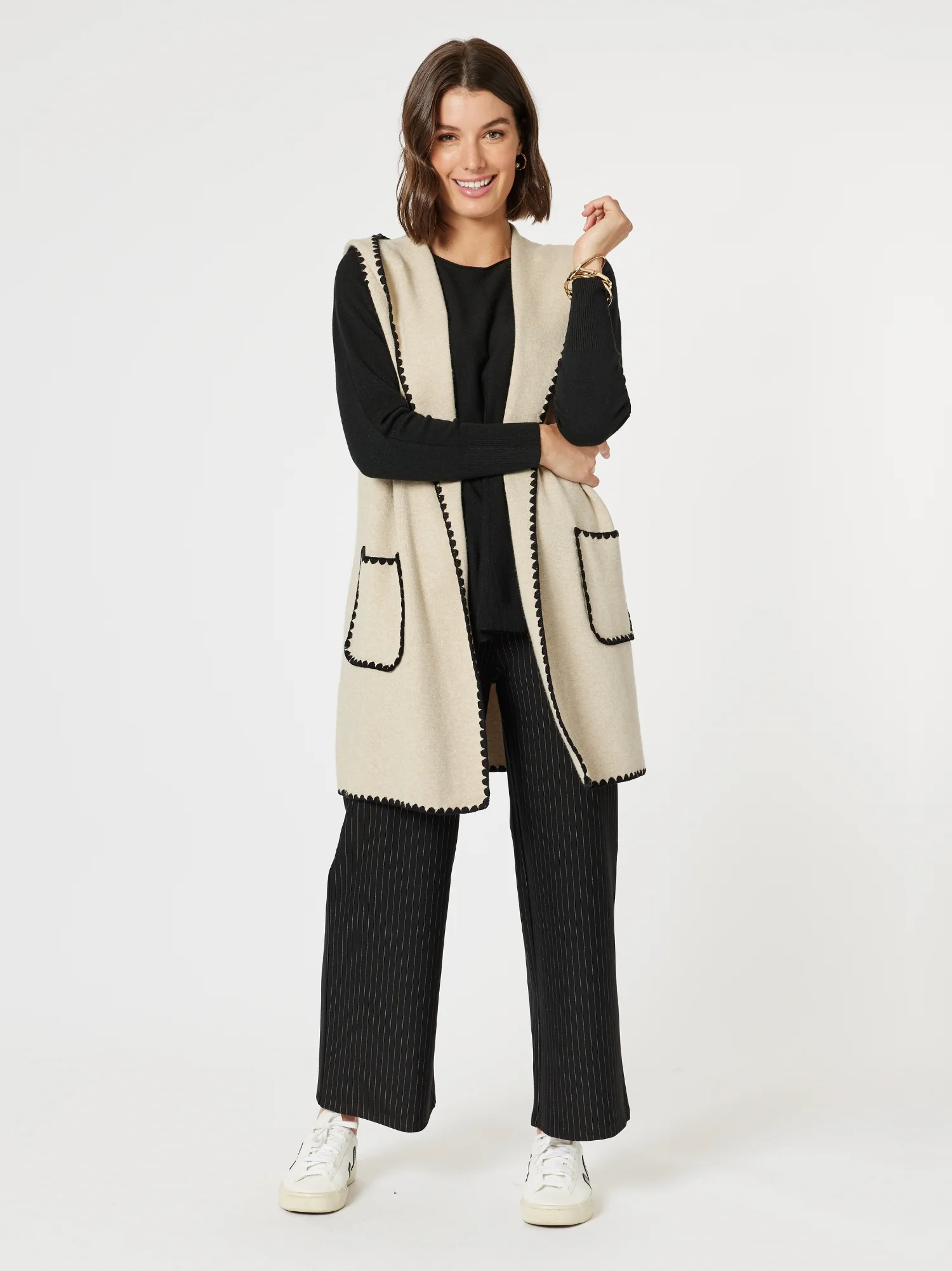 Nicky Wide Leg Pinstripe Pant - Natural/Black