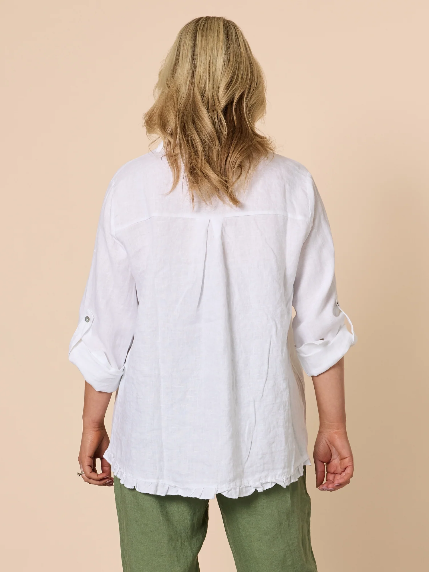Ruffle Hem Linen Shirt - White