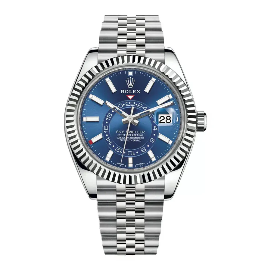 Rolex Sky Dweller Blue Dial White Gold Bezel Steel Jubilee 326934