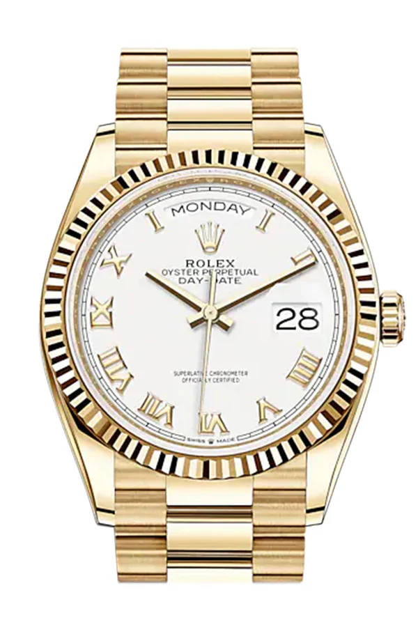 ROLEX DAY DATE WHITE DIAL SAPPHIRE CRYSTAL 36MM SWISS REPLICA m128238.2
