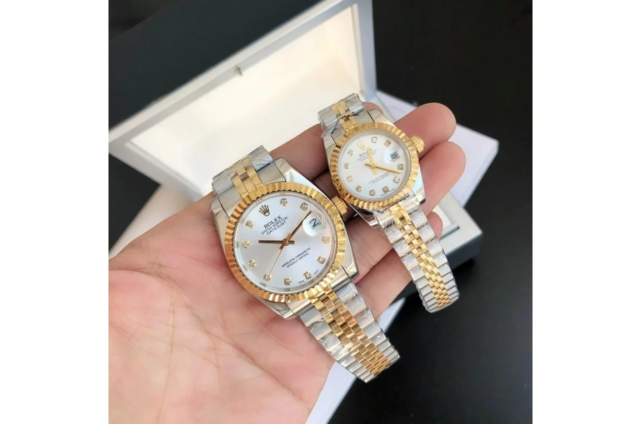 Couple Watches Rolex Datejust 36/28mm RG/SS Jub Sliver/Dia