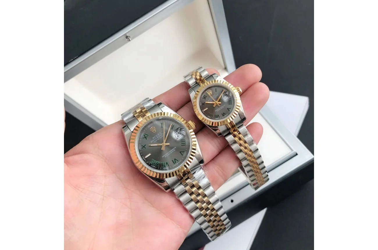 Couple Watches Rolex Datejust 36/28mm RG/SS Jub Grey/Rmn