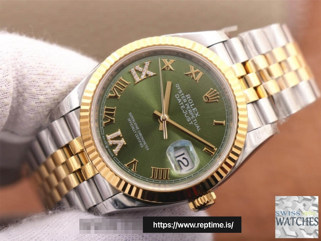 ROLEX DATEJUST GREEN DIAL 18K YELLOW GOLD 36MM SWISS REPLICA m126233.0025