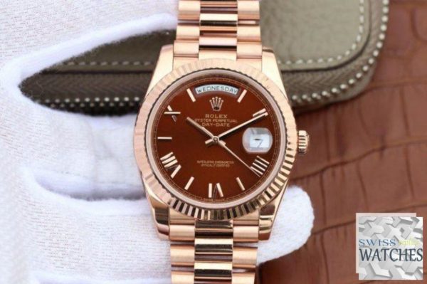 ROLEX DAY DATE BROWN DIAL 18K ROSE GOLD 40MM SWISS REPLICA 228235.9