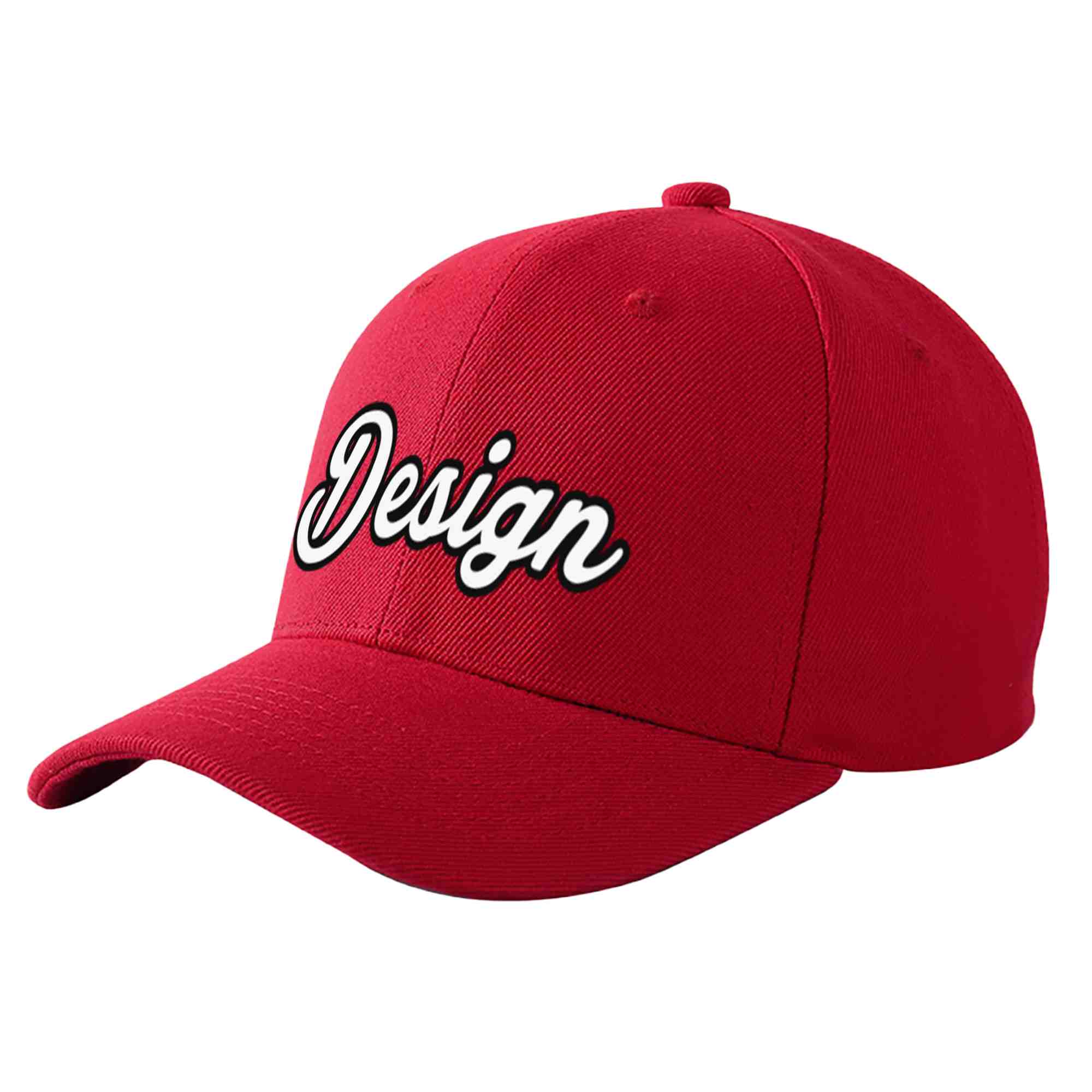Custom Red White-Black 3D Puff Embroidery Flat Embroidery Curved Eaves Sport Design Baseball Cap